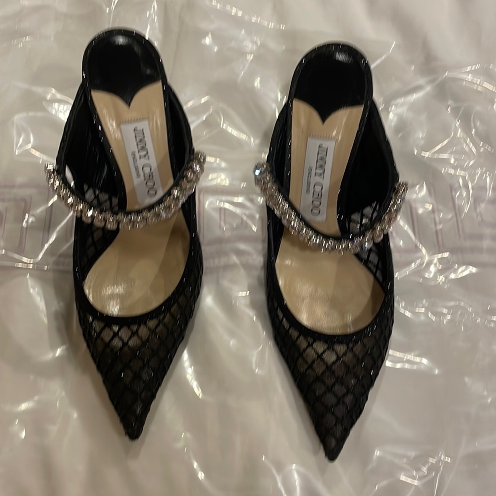 Jimmy Choo black glitter heels